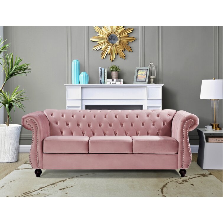 Hot pink deals chesterfield sofa